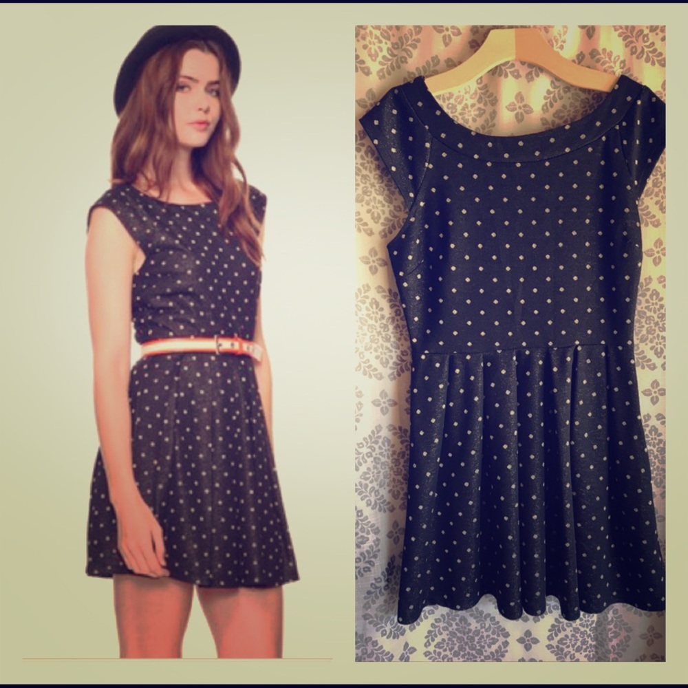 Forever 21 Black Gold Polka Dot Rockabilly Dress